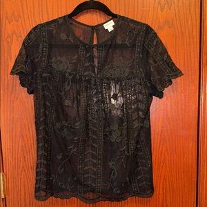Merona Black Sheer Lace Blouse